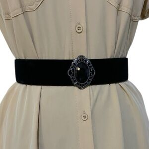 black velvet belt for dress Stretch Velvet Dress with Velvet Piping Detailed Belt NAVY